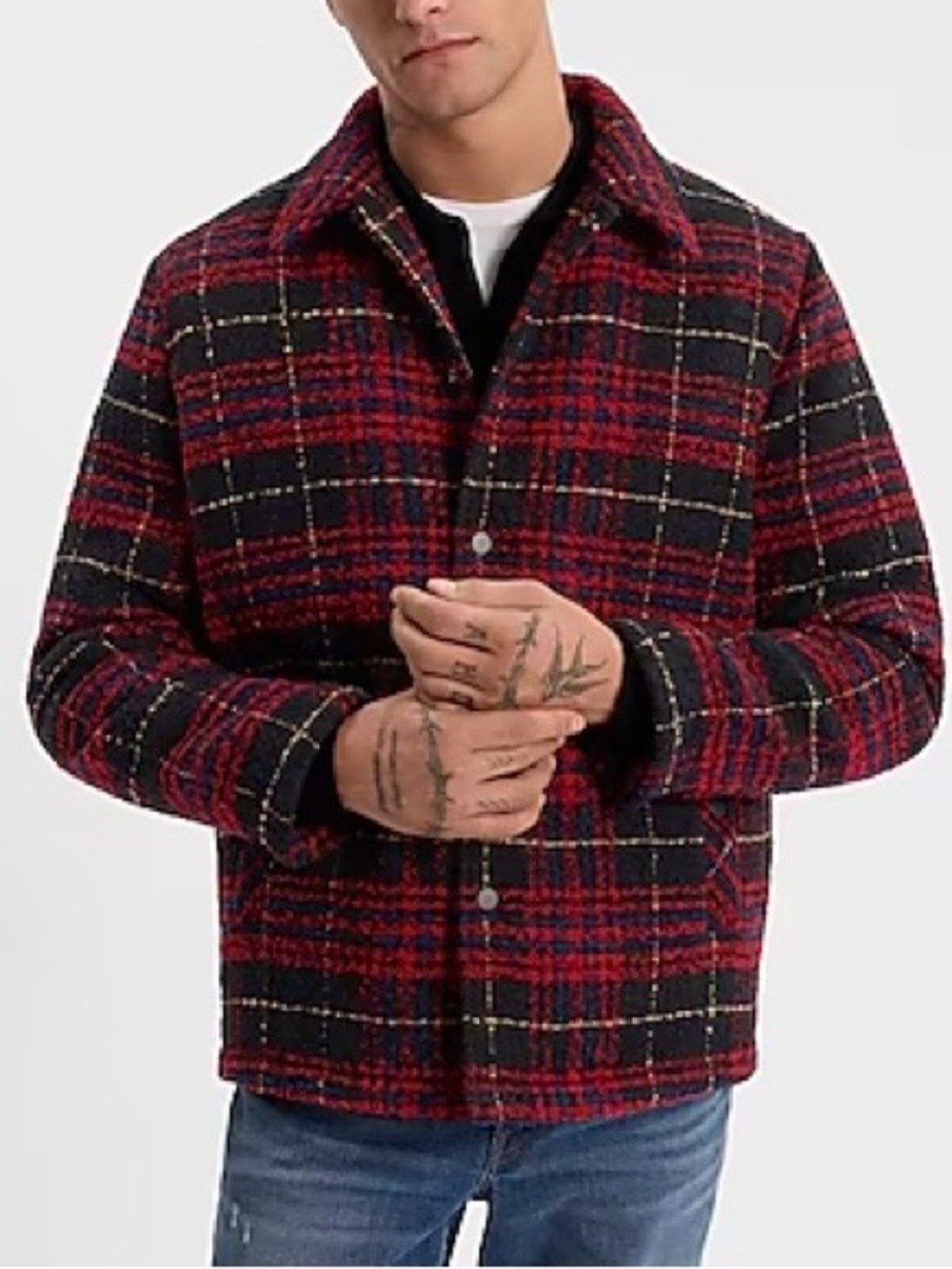 Express Men’s Plaid Quilted Shirt Jacket Size Medium Blue/Red Brand New NWT